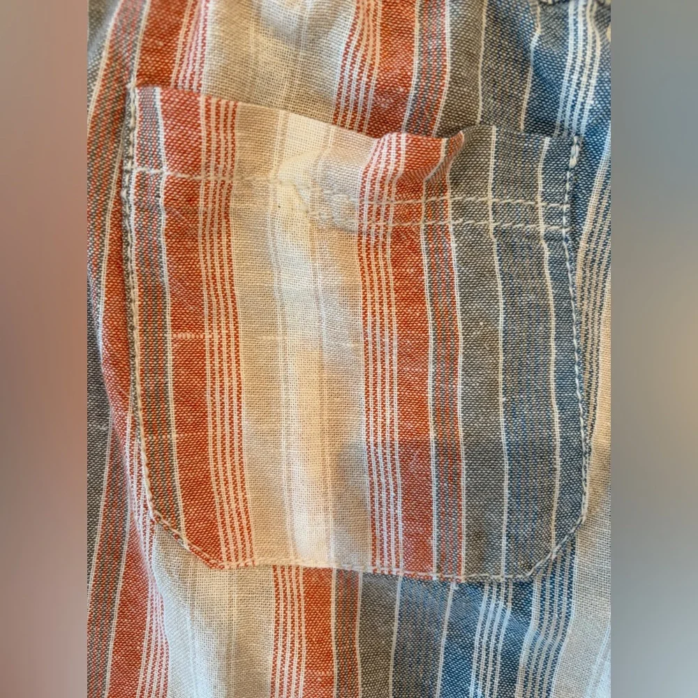 April Kiss Smocked Waist Boho Linen Cotton Blend Large Beach Pants Blue Orange - Picture 11 of 14